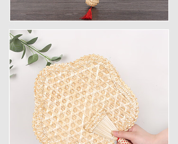 Extreme Space Handmade Woven Vintage Large Palm Fan Summer Fan Men's Banana Leaf Round Fan Women's Straw Woven Chinese Style Fan 9