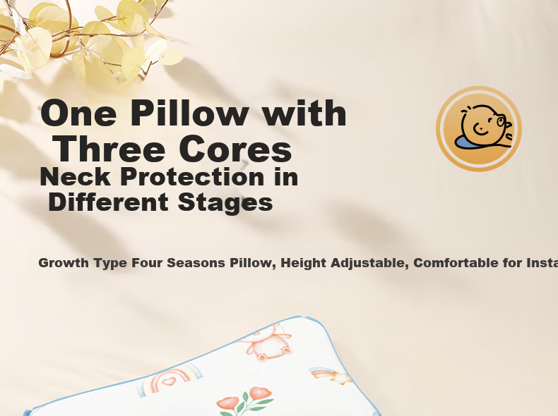 Beitaisi Children's Pillow, All-Season Use, Full Pillow, Breathable, Height Adjustable, Baby Pillow for 0-4 Years Old, Newborn Neck Support Pillow 1
