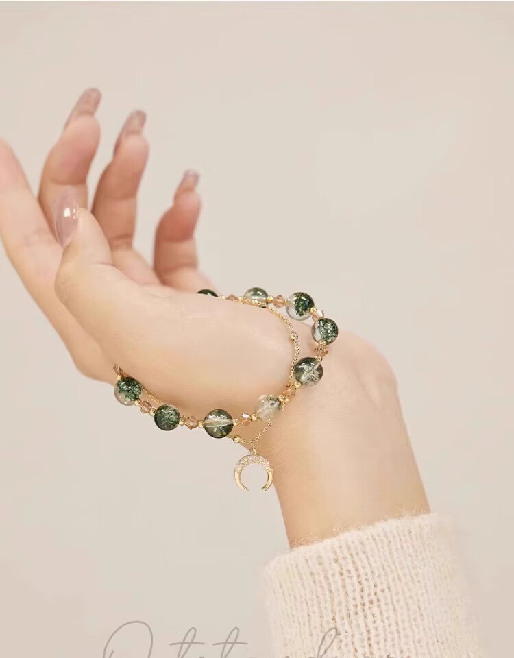 Grace Girl Light Luxury Green Phantom Bracelet for Women, Lucky Crystal Beaded Bracelet, Practical Anniversary Birthday Gift for Girlfriend 1