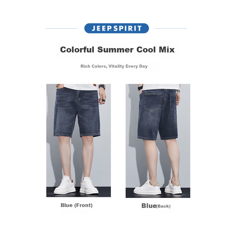 JEEP SPIRIT Men's Denim Shorts, Summer Trendy Casual Pants, Straight-Leg Five-Point Shorts for Men, Blue, Size 32 3