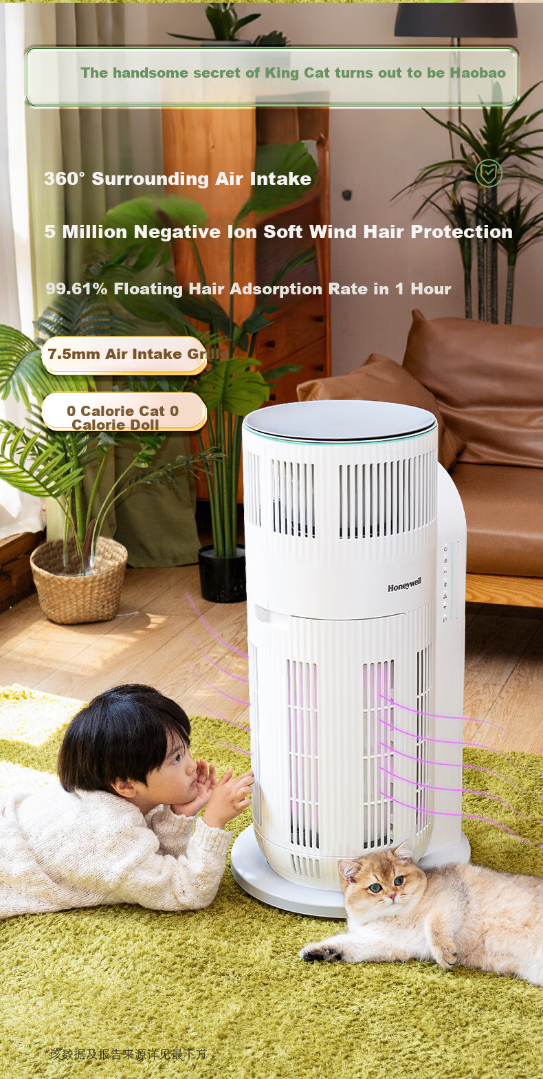 Honeywell Pet Air Purifier for Cats, Removes Cat Hair, Formaldehyde Odors, Allergens, Sterilizes And Disinfects, Mother And Baby Grade, Zero Ozone Leakage, Hohabao H-Cat Hub 9
