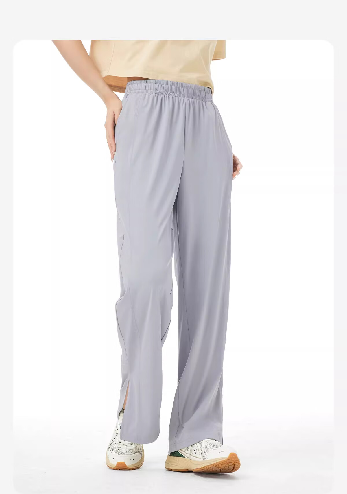 CAMEL Women's Casual Wide-Leg Pants, Spring And Summer Quick-Dry Cool Breathable Loose Sports Original Yarn Ice Silk Sun Protection Pants, L 21