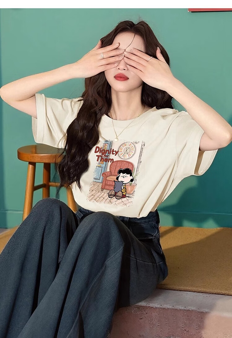 TonLion 2025 Summer Women's Crew Neck Short Sleeve T-Shirt [Snoopy Collaboration Edition] 5