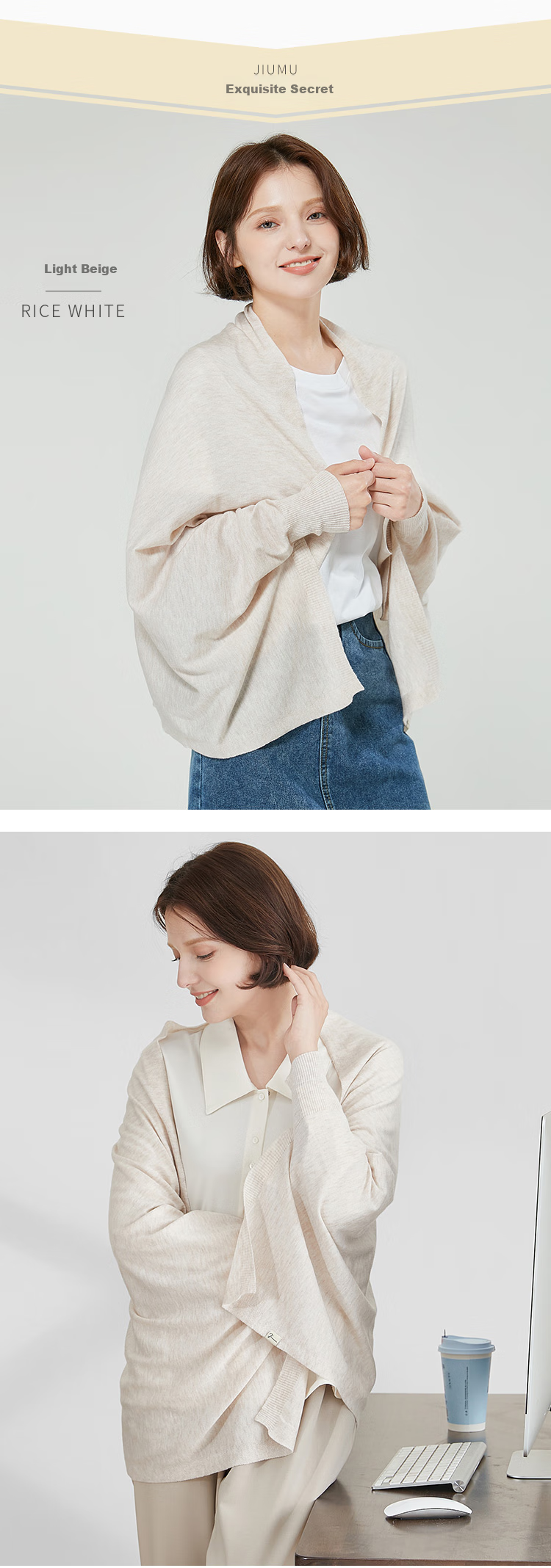JIUMU Lightweight Wool Shawl for Women, Elegant Outer Layer, Summer Air-Conditioned Room Office Warm Wrap 6