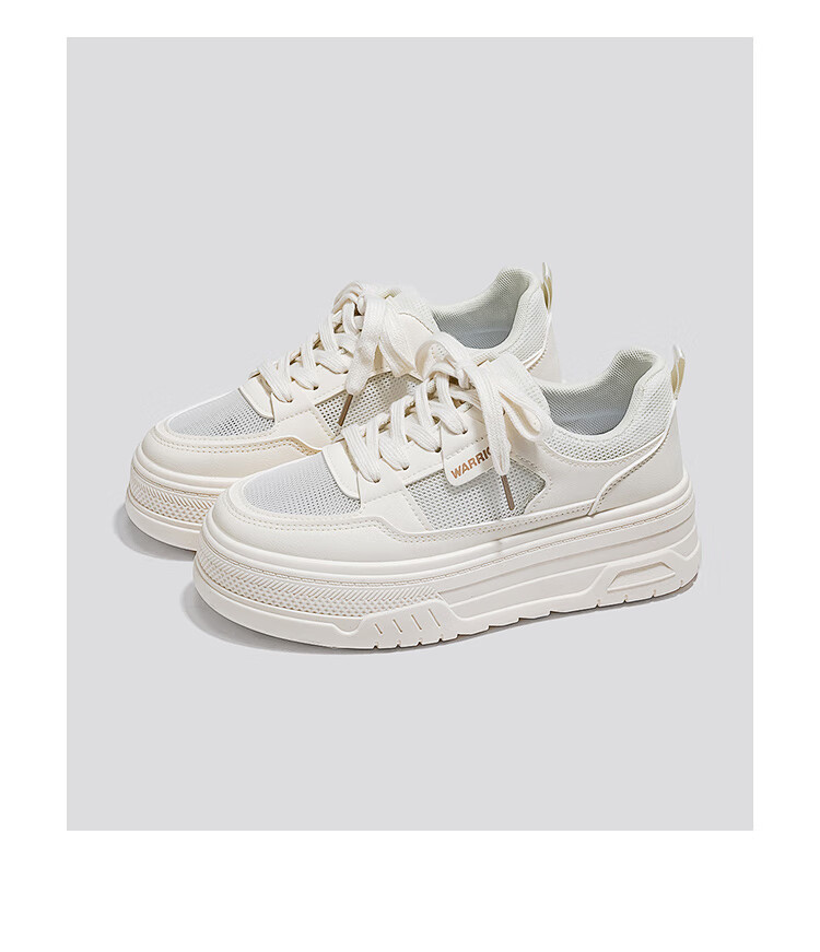 Huili Official Women's Sneakers, Summer 2026 Thick-Soled Heightening White Shoes, Breathable Mesh Shoes for Women, Beige, Size 36 14