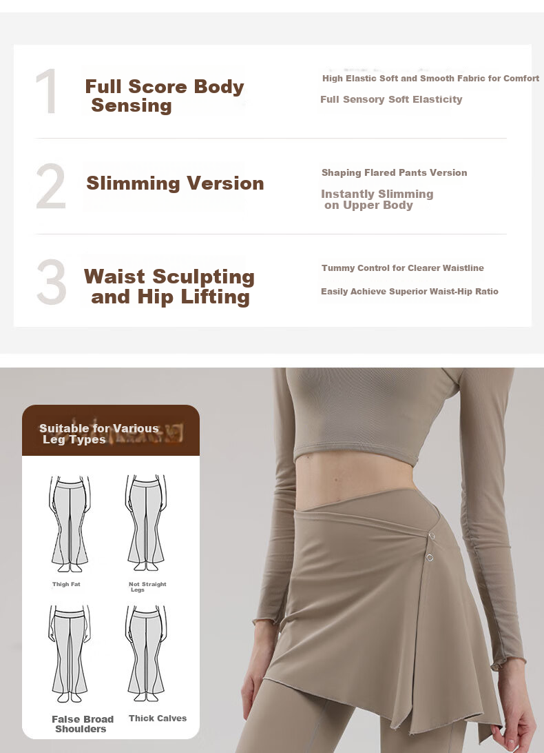 XUEXIMAN Two-Piece Set, Skirt Yoga Pants for Women, Spring And Autumn New Style, Butt-Lifting Pilates Training Sports, Slightly Flared Wide-Leg Fitness Pants 5