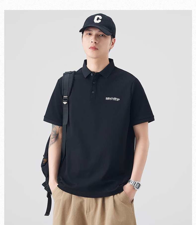 MMOPTOP Father's Day American Print Ice Silk Polo Shirt T-Shirt Men's Summer Business Casual Short Sleeve MP15 Black M 17