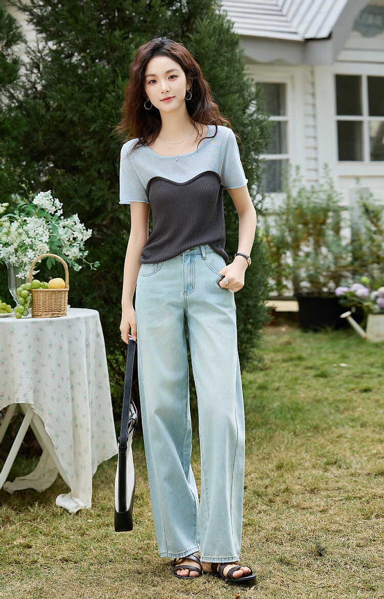 Dme [Salt Series Spicy Girl] Summer Smooth Linen Lyocell Blend Sweater, Pure Desire Color-Block Knit Top for Wome 9