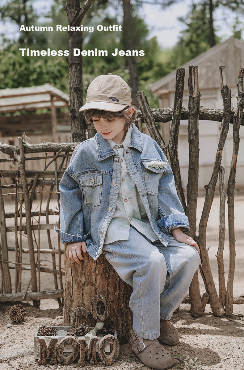 MOMOCO Boys' Denim Jacket, Children's Trendy Cool Outerwear for Fall 2026, Blue, Size 10, Color 105 1