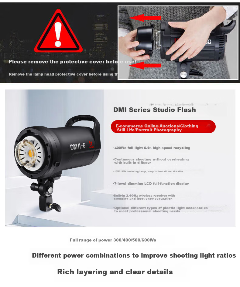 JINBEI SPARK-400D Fourth Generation Photography Studio Kit, Indoor Flash 400W, for Clothing Portrait ID Photos, Fill Light, Photography Studio Camera, Still Life Product Shooting Special Lighting 6