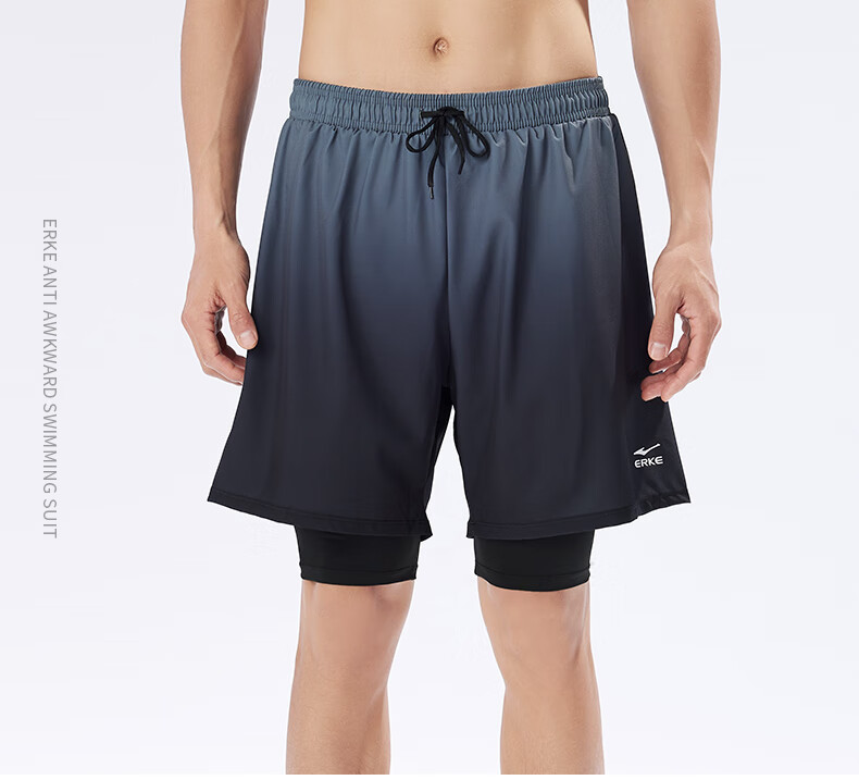 ERKE Men's Swim Trunks, Double-Layer Anti-Embarrassment Knee-Length Shorts, Large Size Loose Beach Shorts for Hot Springs And Quick-Drying Swimwear 1