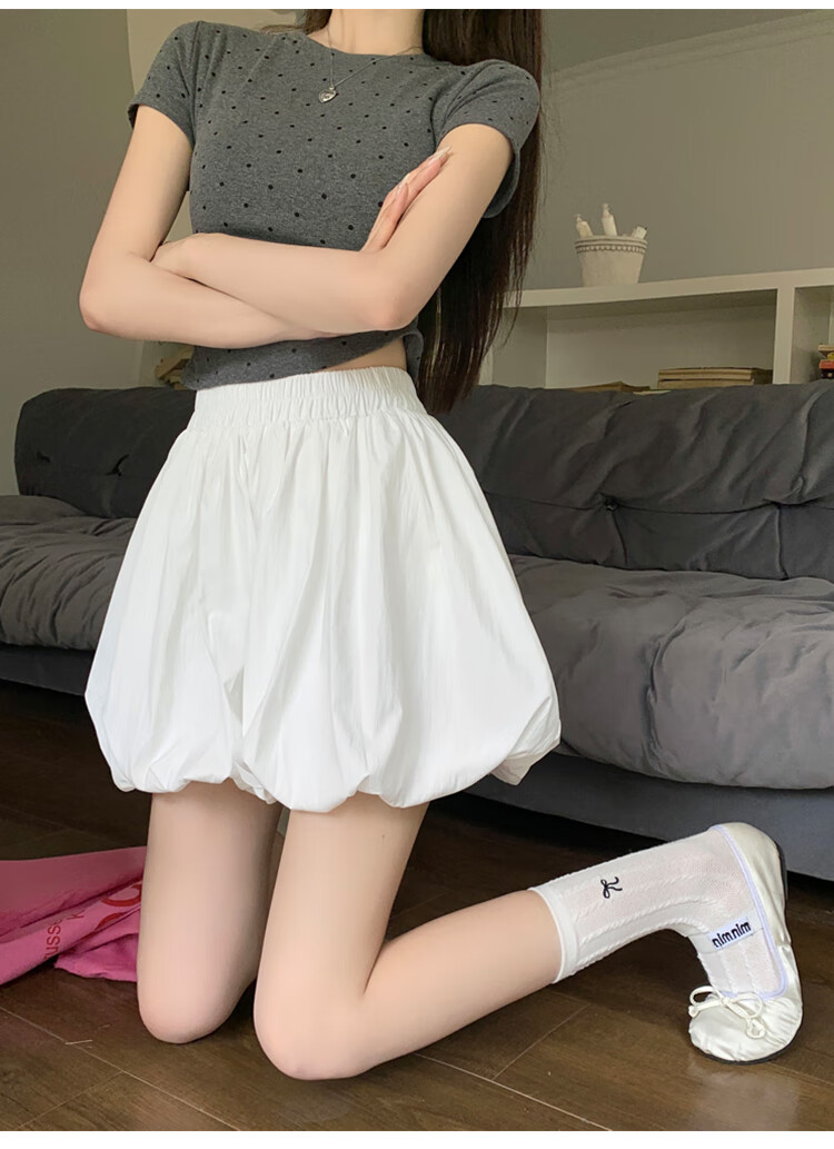 Ziyouxi Pompom Flower Bud Skirt Pants for Women, 2026 Summer New Design High-Waisted Slimming A-Line Wide-Leg Knee-Length Cloud Shorts 13
