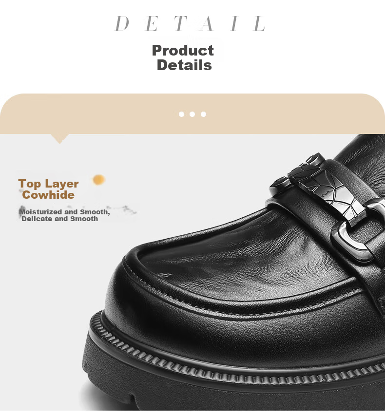 Qiangren Fashion Platform Women's Loafers, Top-Grain Leather Breathable Women's Flats, JDA73273, Black, Size 35 8