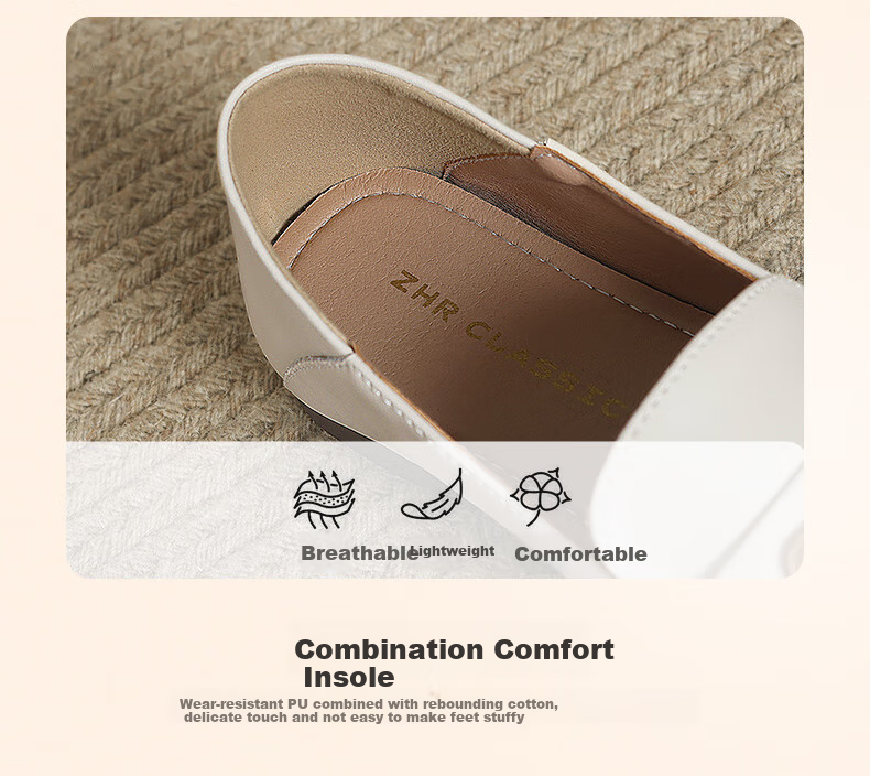 ZHR Flat Women's Shoes for Spring And Autumn, Slip-On Loafers, Versatile Commuter Shoes with Soft Soles, Leather Shoes AH608 Black Size 38 7