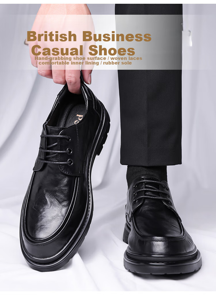 Poitulas Men's Leather Shoes, British-Style Hand-Scraped Texture, Business Casual Shoes, Low-Top Thick-Soled Formal Shoes, Wedding Shoes, 9929 Black, Size 40 1