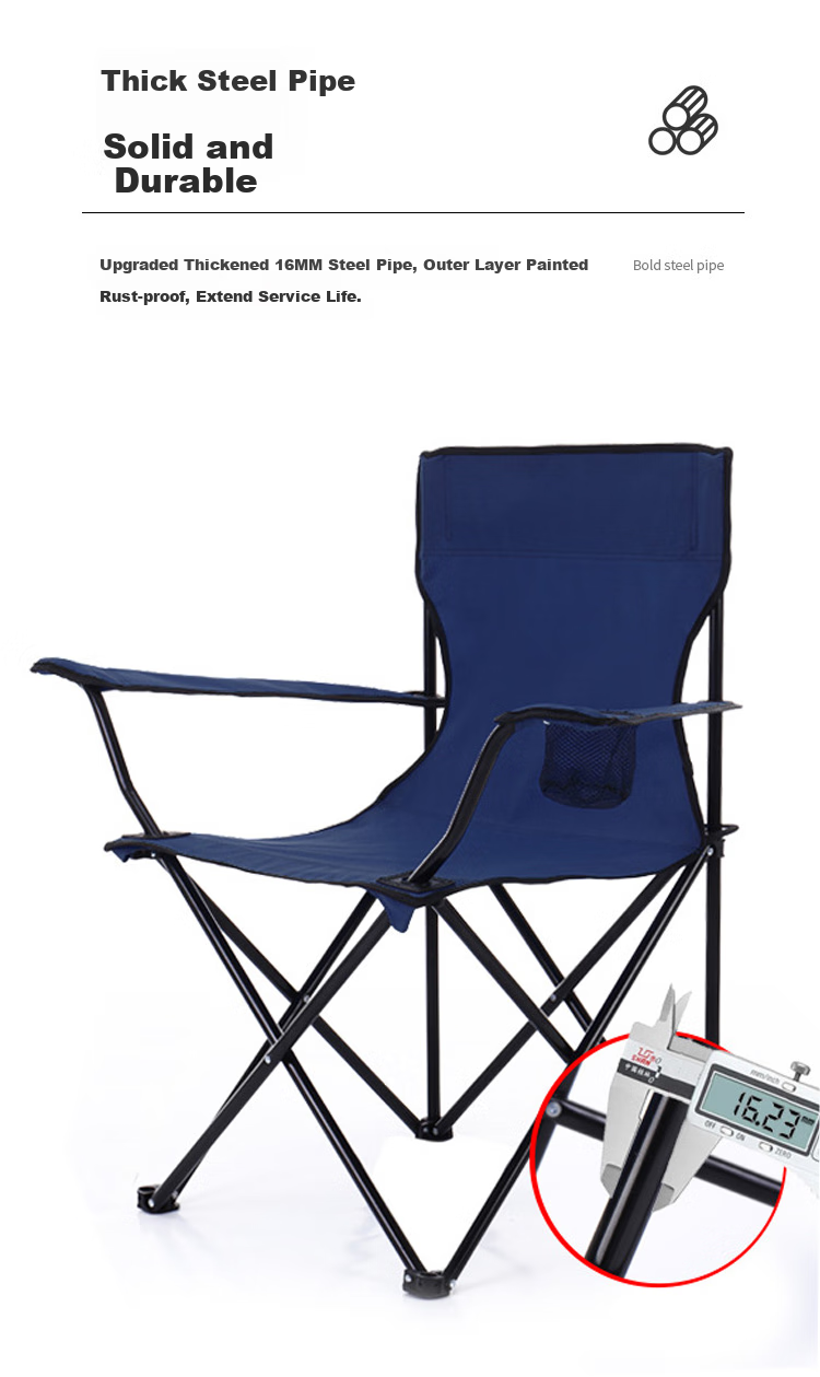 Adandyish Large Folding Chair with Backrest, Portable with Side Pockets, Outdoor Fishing Chair, Stool for Picnic And Camping 2