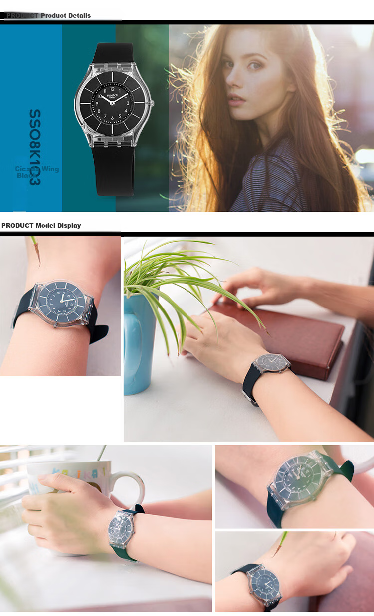 Swatch Swiss Watch, Ultra-Thin Quiet Student Exam Wristwatch Quartz Watch Graduation Gift, Mosquito Wing Black 2.0 1
