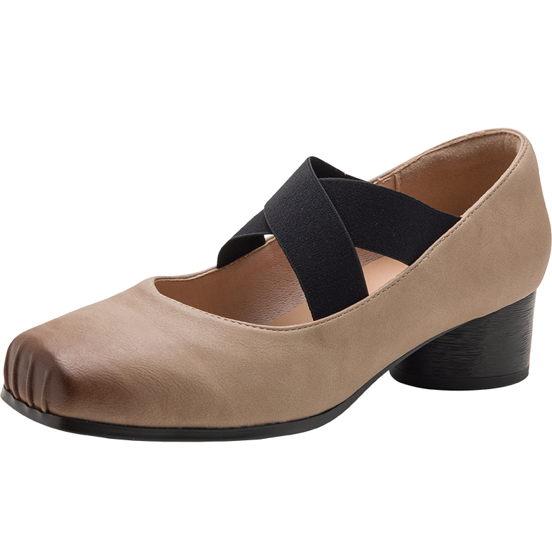 Daphne Ballet Low-Cut Women's Lace-Up Pig Nose Sandals Leather Shoes Chunky Heel French Mary Jane Shoes with Skirts