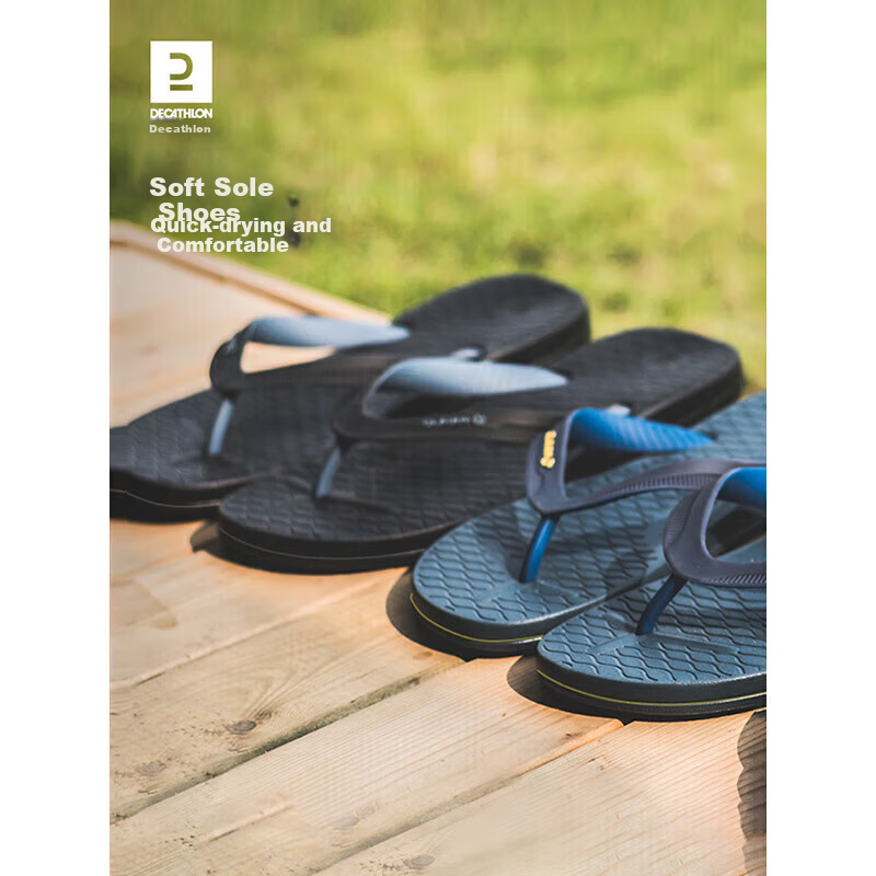 DECATHLON Men's Flip-Flops, Soft-Soled Beach Shoes, All-In Wear-Resistant Comfortable Deep Navy Blue, Size 39.5, Men's Style 2998498