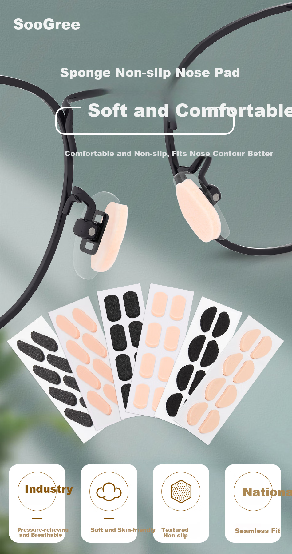 SooGree Glasses Anti-Slip Nose Pads, Sponge Fixing Device Accessories, Nose Sleeves, High Adhesive Pads, Pressure Relief Marks, Heightening, Anti-Fall 2