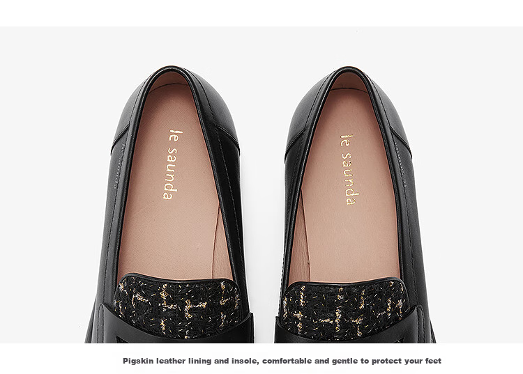 Le Saunda Lai Fu Family 2026 Spring And Summer Vintage Chanel-Style Slip-On Loafers for Women 19002, Black BKL, Size 34 4
