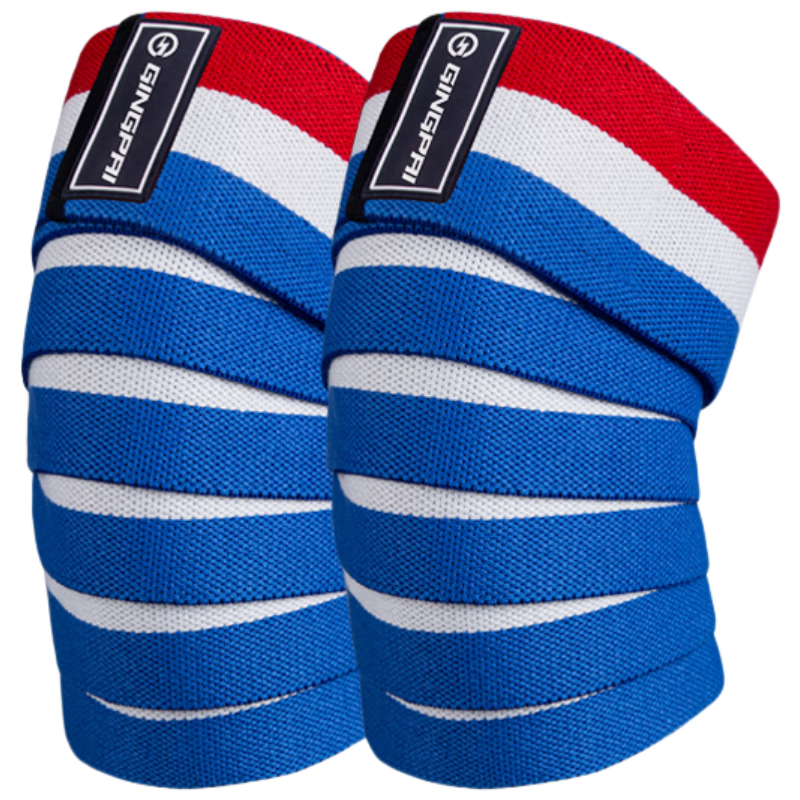 GINGPAI SPORT Squat Fitness Knee Brace, Bodybuilding Elastic Bandage, Wrapping Knee Support, Strength Weightlifting Equipment Training, 2 Meters Red White Blue