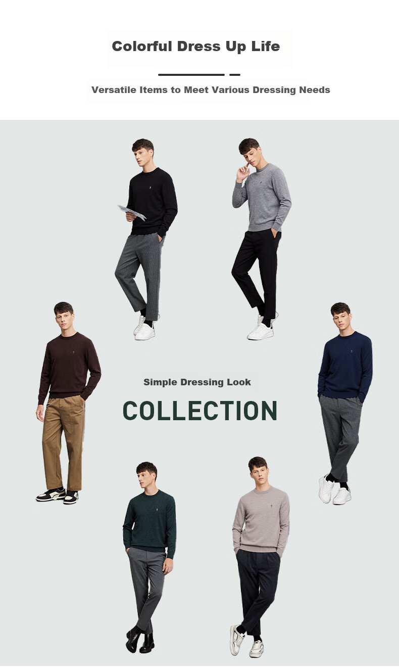 DANCING WOLVES [100% Merino Wool] Men's Fashionable Versatile Warm Casual Sweater, 001 Black, Size 165 4