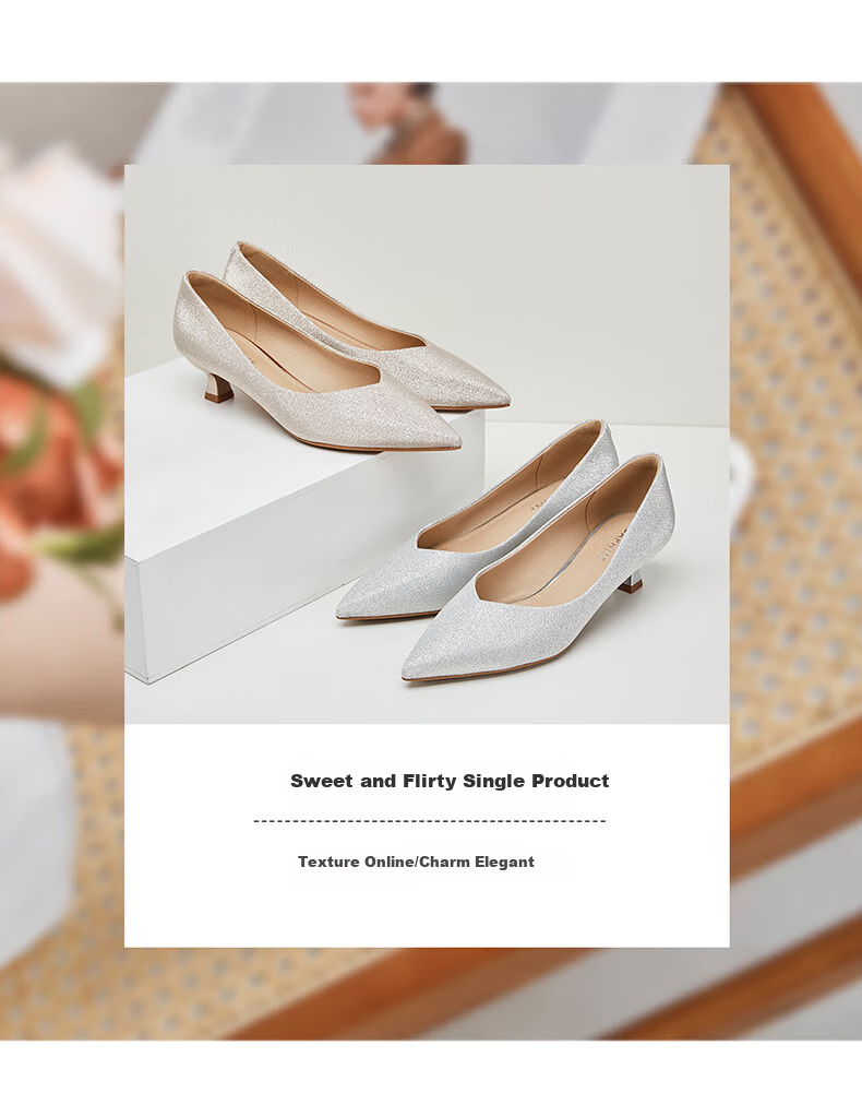 DAPHNE Champagne Silver Wedding Shoes for Women, Pointed Toe Stiletto Elegant Low-Cut Women's Pumps 4623101027 Champagne Color Size 38 2