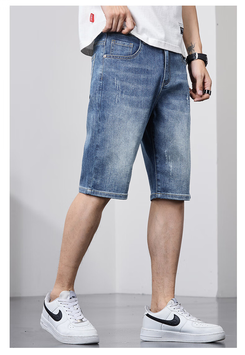 JEANSWEST OUTDOOR Men's Denim Shorts, Casual Mid-Length Pants, Knee-Length Shorts, Men's Summer Wear, Loose-Fitting Outdoor Sports Breathable, Faded Blue, Size 32 11