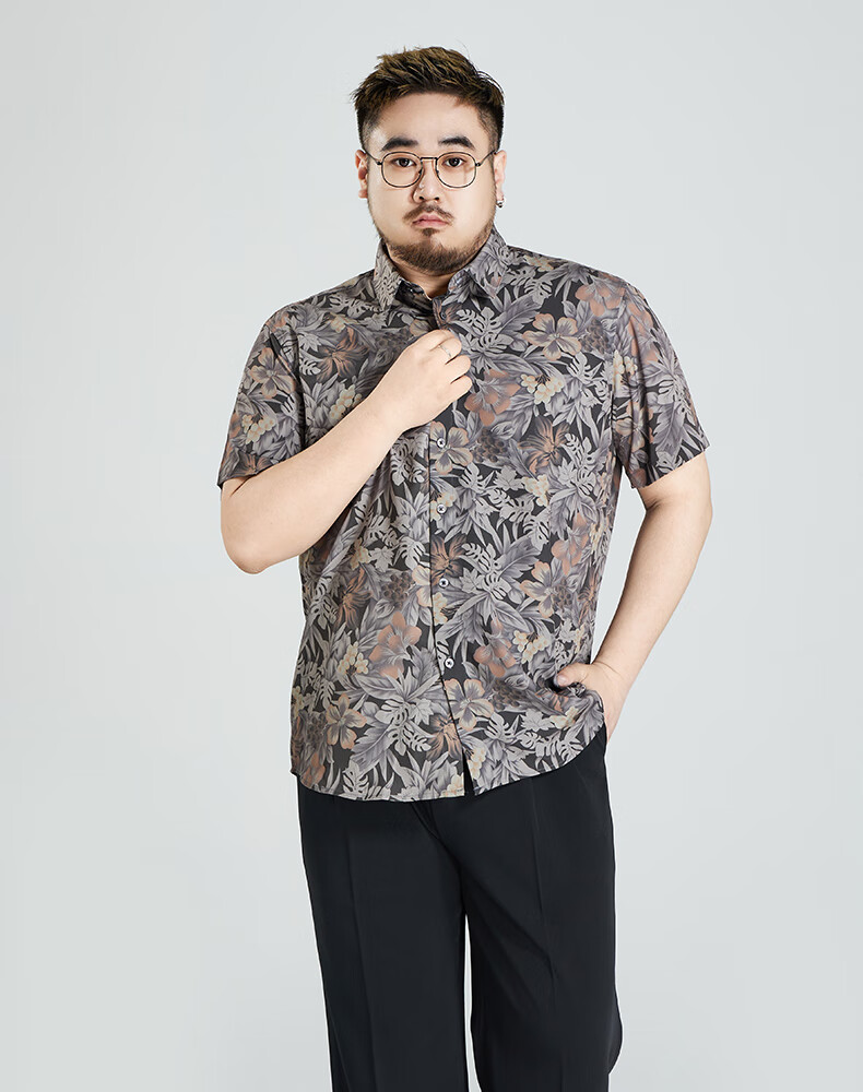 Ayoupang Large Size Summer Elastic Seamless Floral Shirt, Loose Fit, Plus Size Short Sleeve Shirt for Me 5