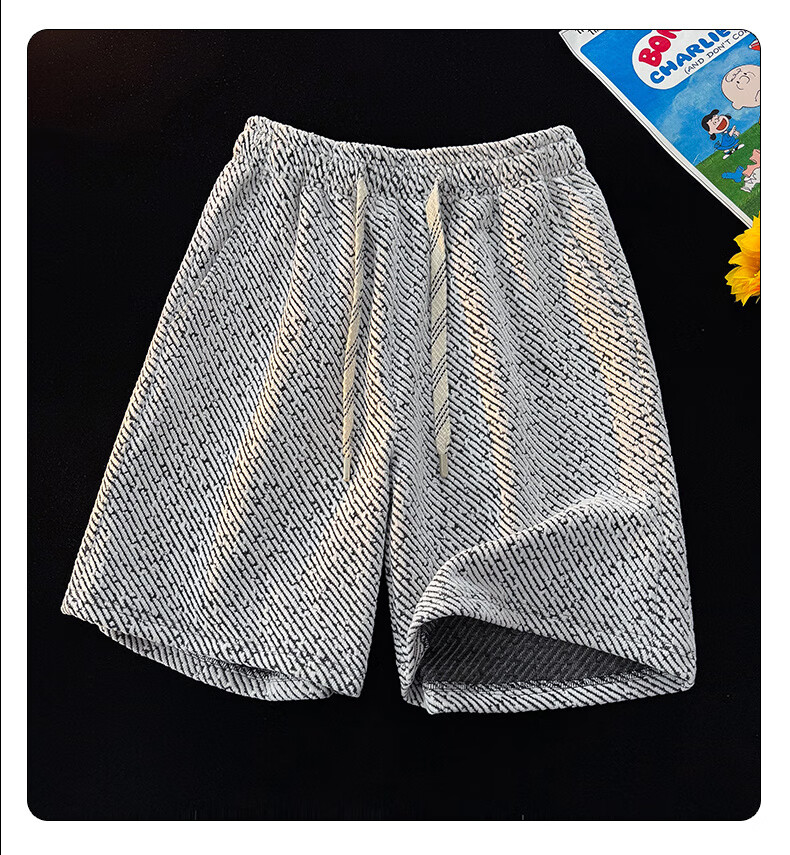 POUM American-Style Trendy Shorts for Men, Summer Casual Ice Silk Sports Beach Shorts, Style 6678, Black, Size L 5
