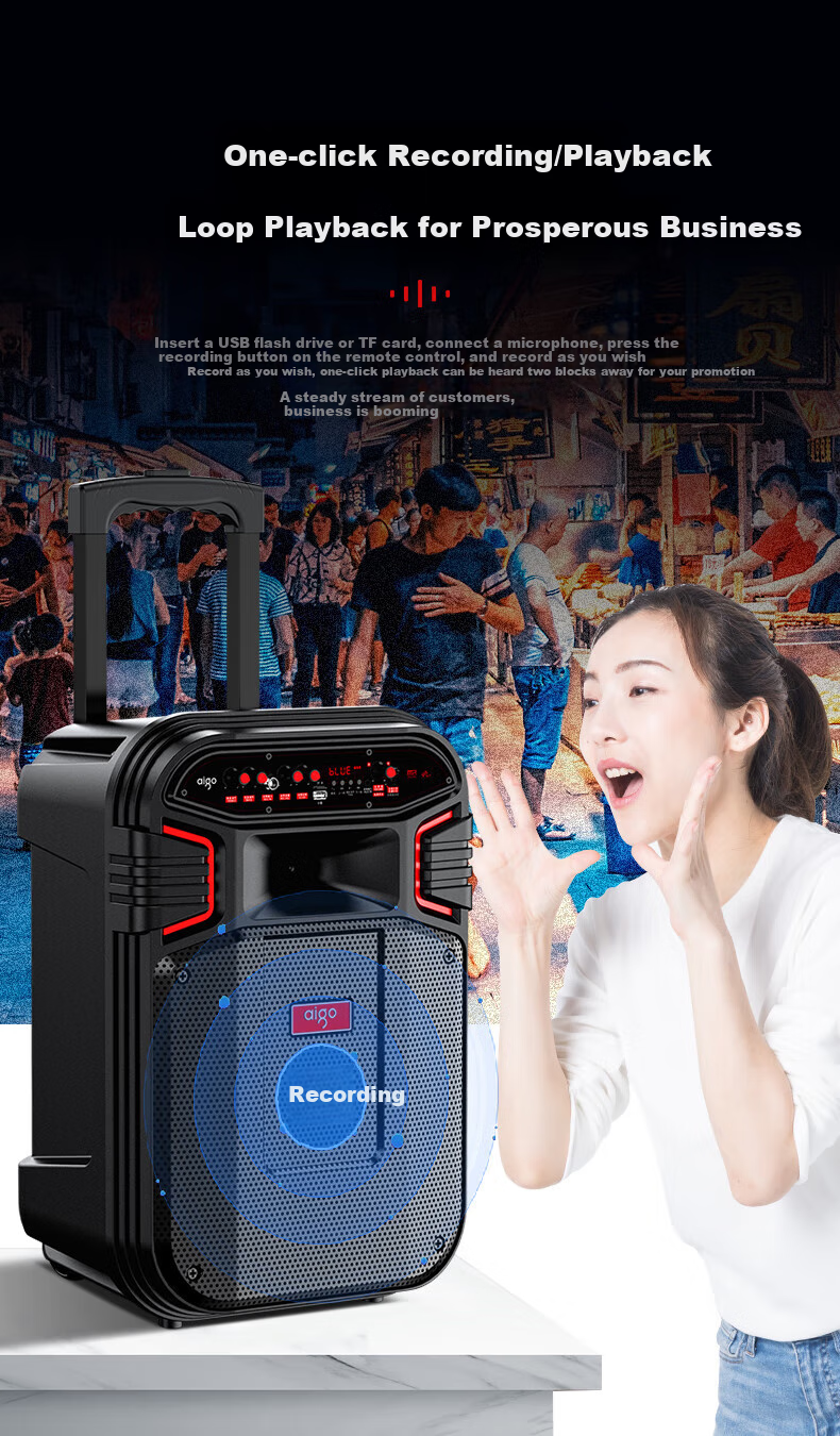 Aigo S615 Outdoor Square Dance Speaker, 15-Inch High-Power Amplifier, Portable Bluetooth Speaker with Handle for Home Use And Street Vending, Wooden Cabinet Design, Standard Versio 9