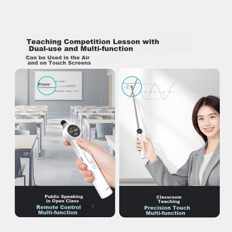 ASiNG A32 Retractable Teaching Pointer, Page-Turning Pen for Teachers, Multifunctional PPT Remote Control Pen, Laser Time Display, Magnification, Focusing, Writing, Line Drawing, Countdown, Extendable Teaching Pointer, 32GB
