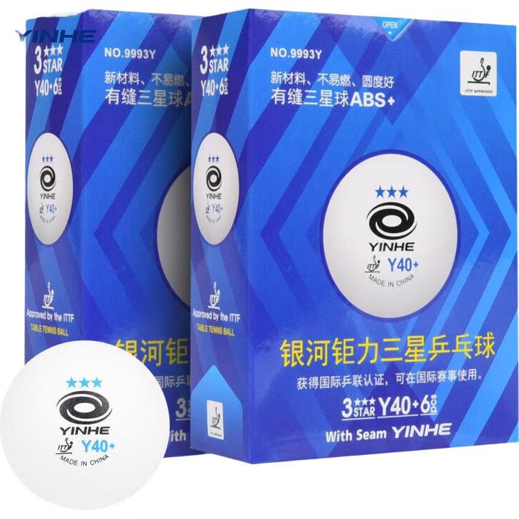 YINHE Three-Star Table Tennis Y40+ New Material Powerful Penhold Ball, 3-Star Ping Pong Ball for Competition, White, Pack of 12