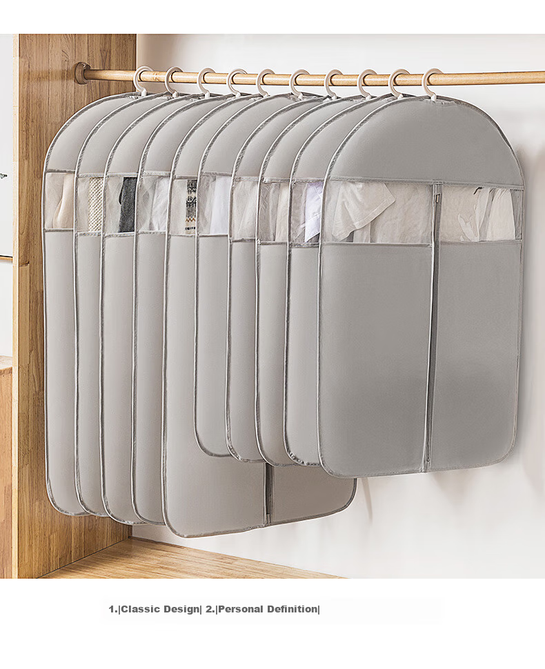 JEKO&JEKO Clothing Dust Cover Set of 10 Pieces for Coats And Down Jackets, Transparent Garment Storage Bags, Hanging Clothes Bags, Gray 12