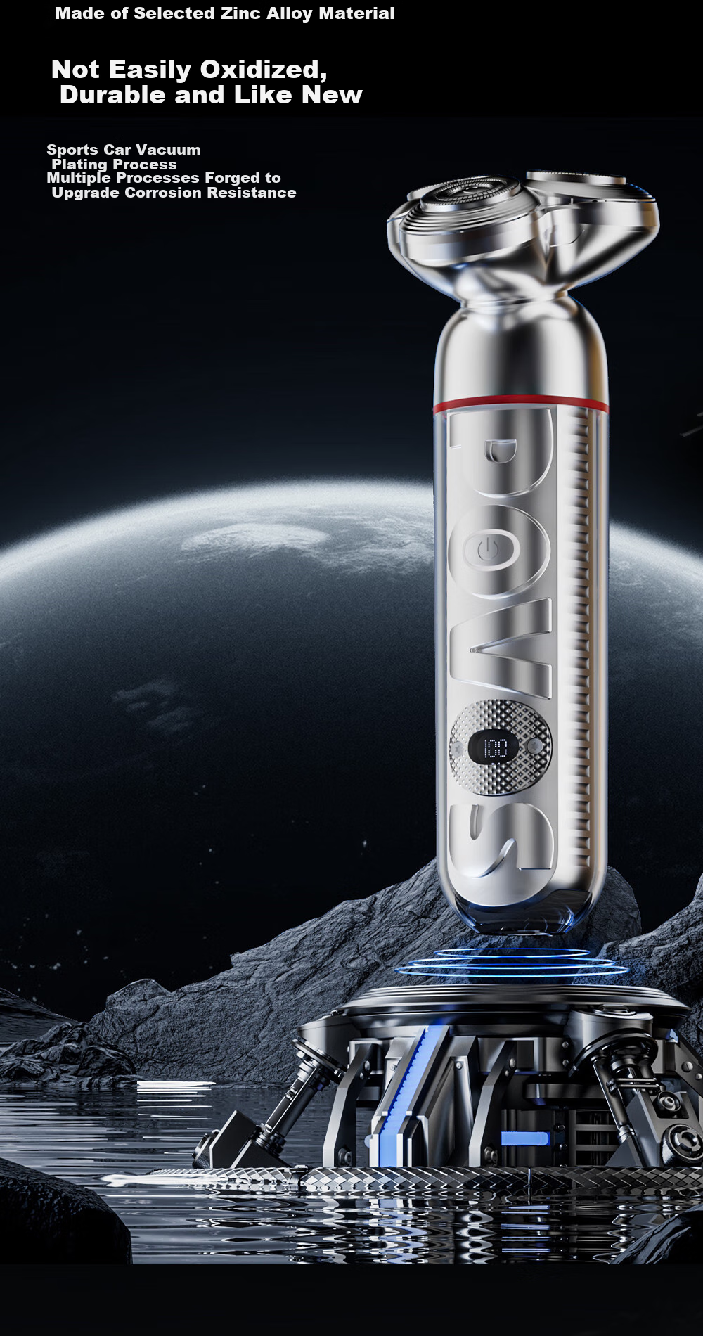 POVOS Electric Shaver for Men with LED Breathing Light, Fully Washable, Fast Charging PQ9909 Starry Silver Trendy Alloy Version Practical Gift Box for Boyfriend, Husband, Father 9