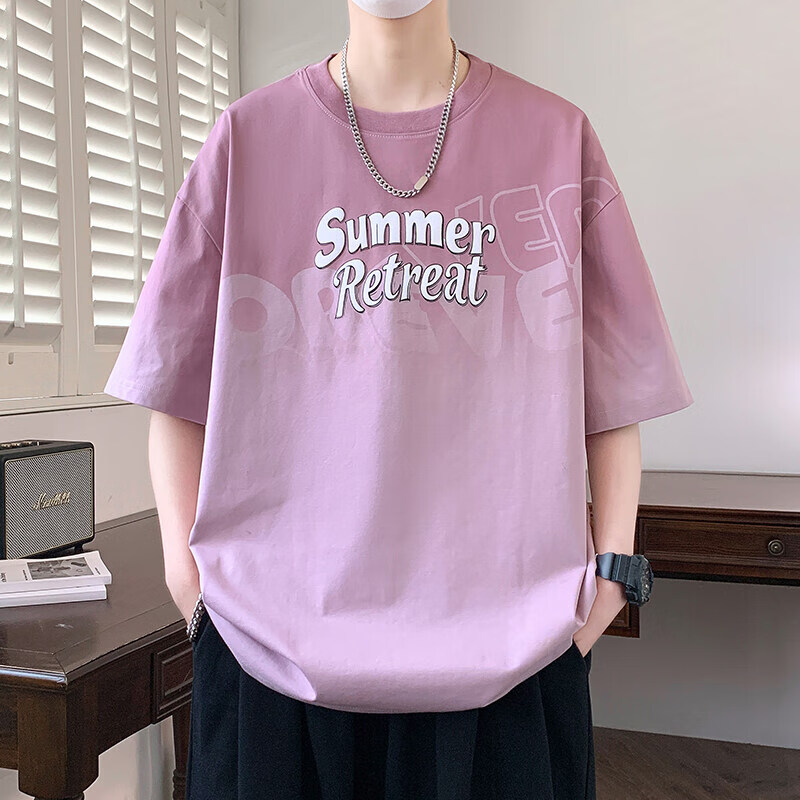 Zofili Gradient Color Short Sleeve T-Shirt Men Summer 2026 New Trendy Cool Round Neck Casual Loose Fit Versatile Half Sleeve Tee