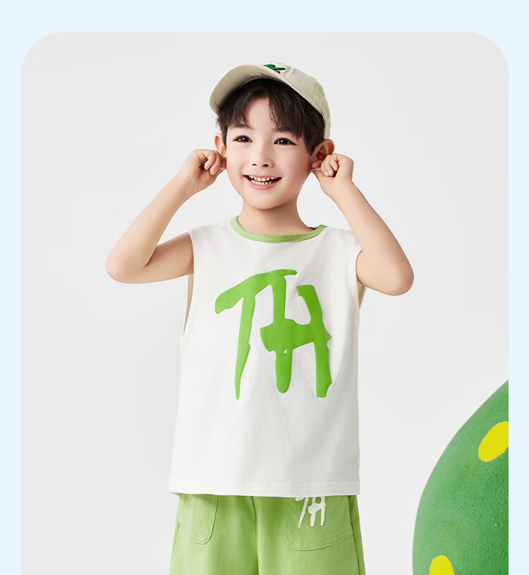 Minimumuwu Children's Clothing Set, Boys' Outfit 2026 New Style, Pure Cotton Sleeveless T-Shirt, Shorts for Girls, Summer Casual Thin Style, Kids' Vest 5