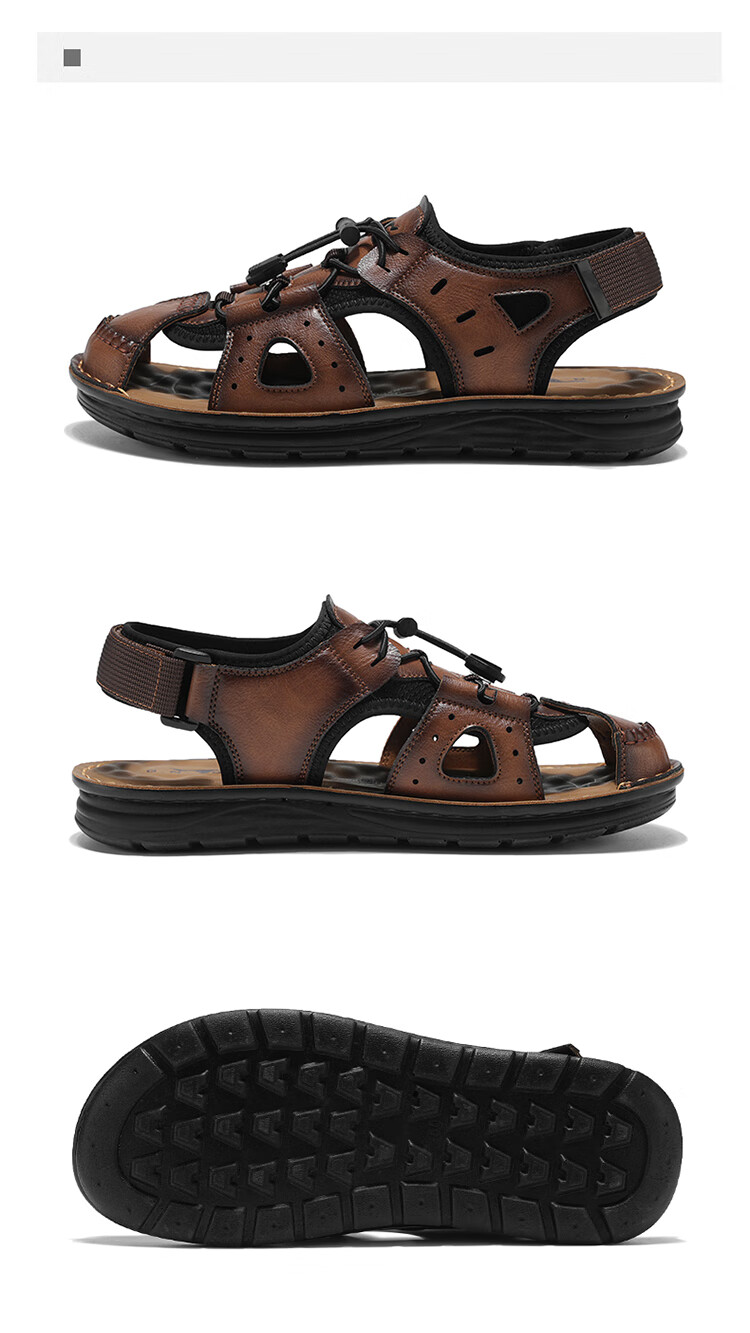 Bull Family Men's Summer Sandals Hollow Breathable Retro Thick Sole Durable Beach Shoes 13