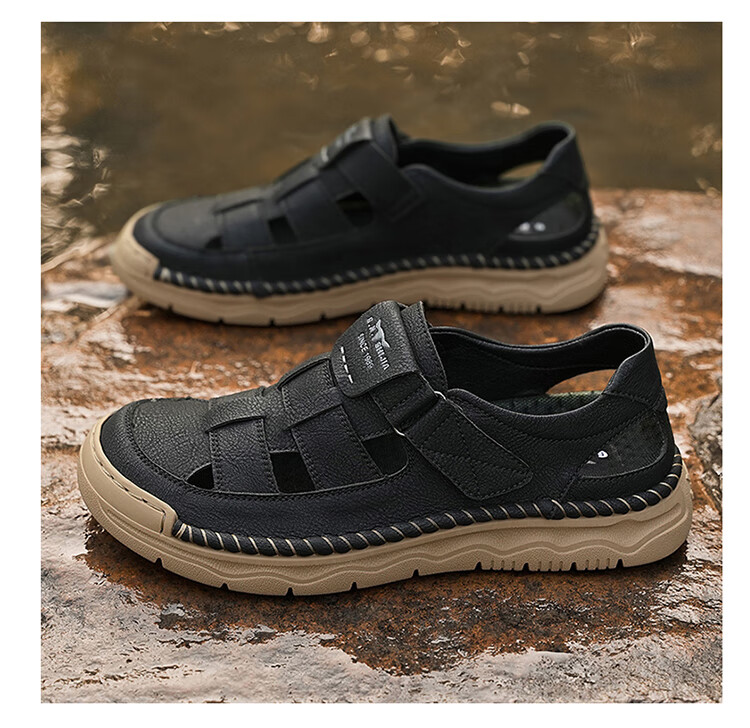Bull Family Summer New Men's Hollow Breathable Sandals Outdoor Casual Water-Resistant Creek Shoes 14