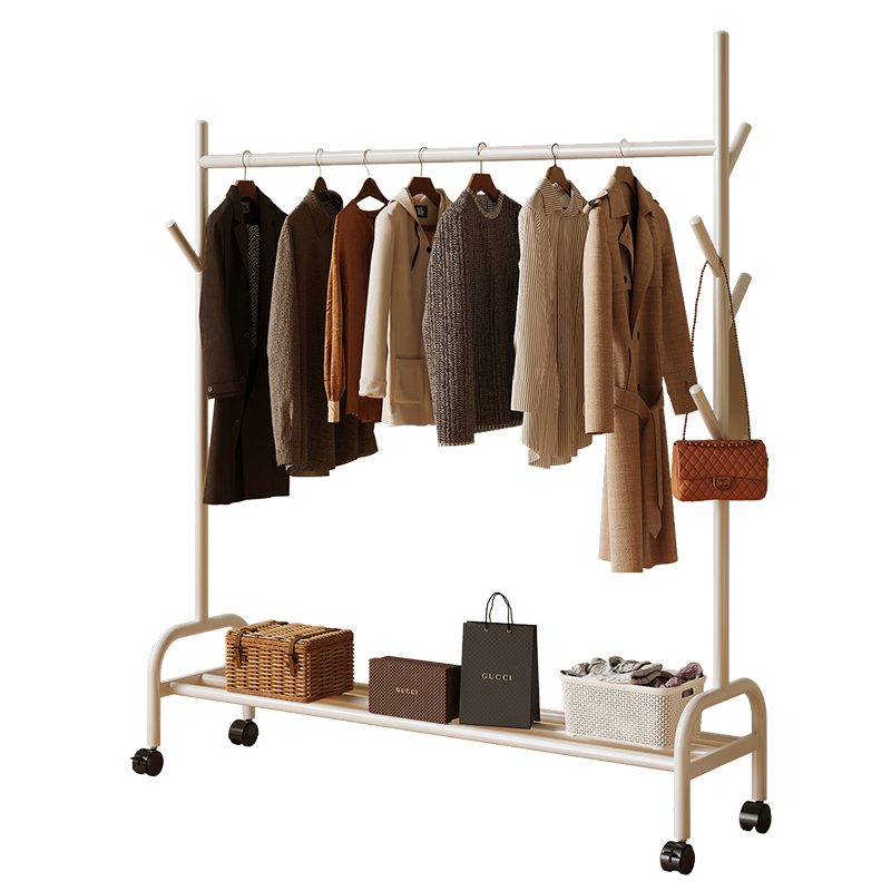 Shanshanmuyi Floor-Standing Coat Rack, Bedroom Clothes Hanger, Movable Drying Rack, Balcony Clothes Drying Rack, Storage Shelf
