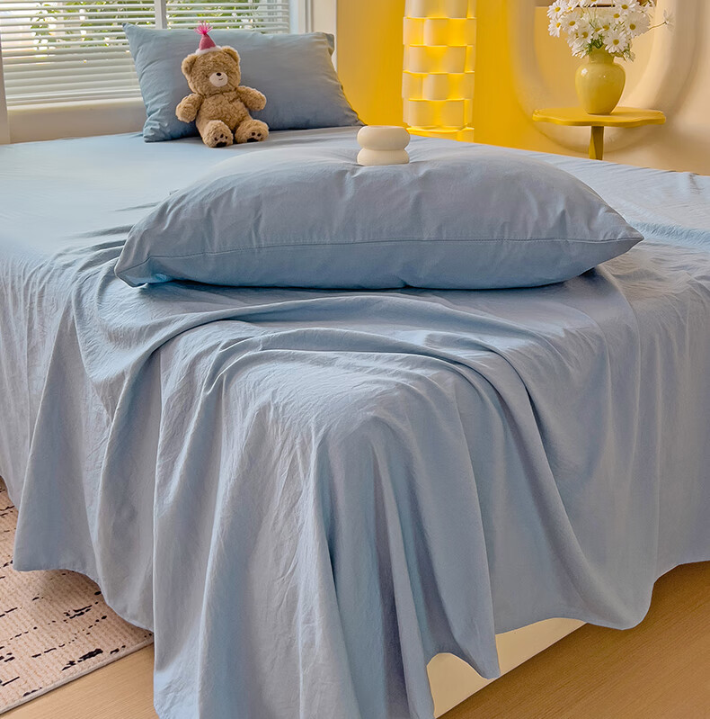 Aiwei A-Class Washed Cotton Single Bed Sheet Dormitory 110g Brushed Cotton Sheet Milk Blue 180*230cm 3