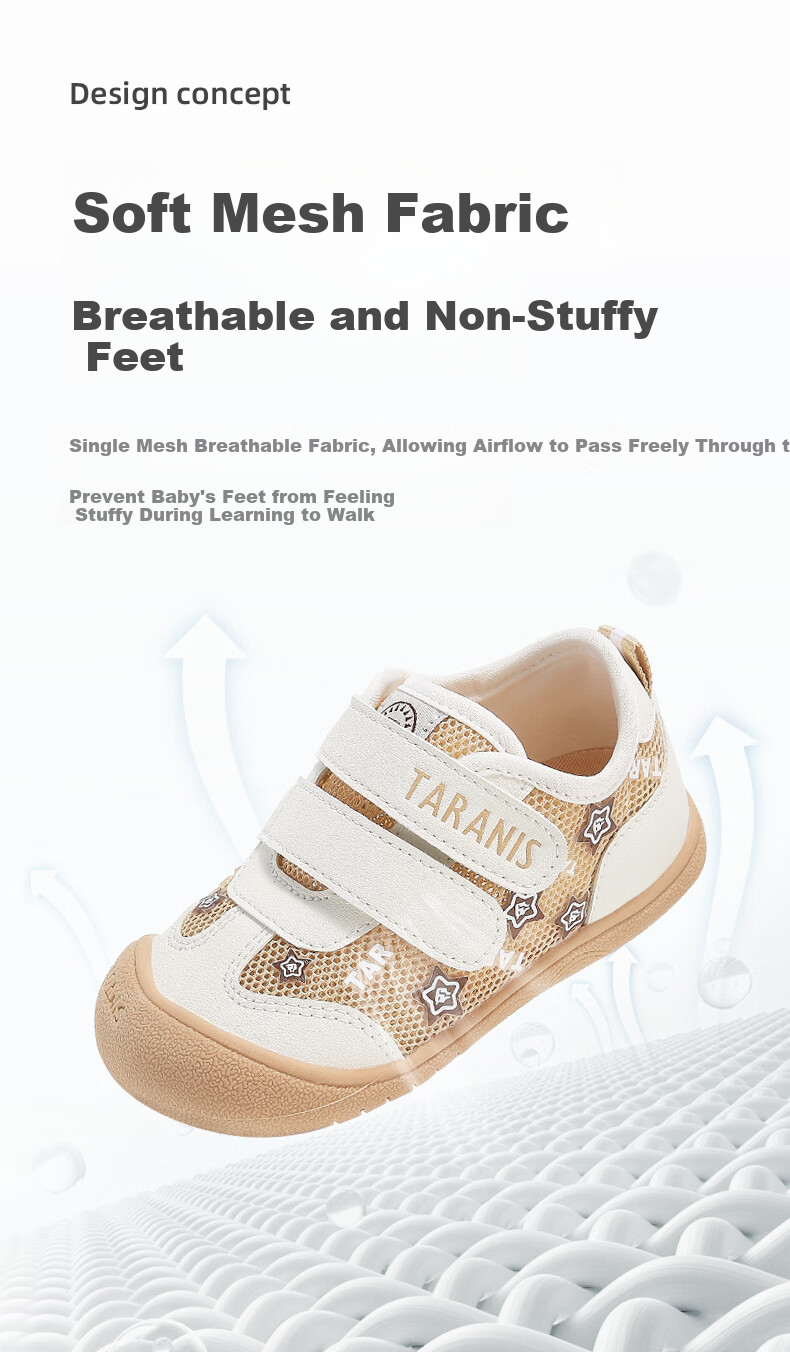 TARANIS Toddler Shoes, Spring Season, for Boys And Girls, Closed-Toe Anti-Kick Sneakers, Non-Slip Functional Shoes, Apricot White, Size 23 4