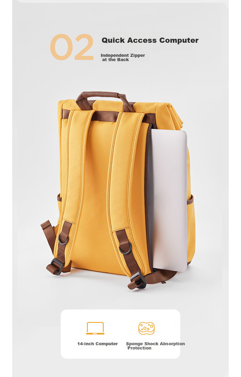 90Fen Backpack for Men And Women, Casual Sports Travel Bag with Large Capacity, Student Schoolbag, Yellow 7