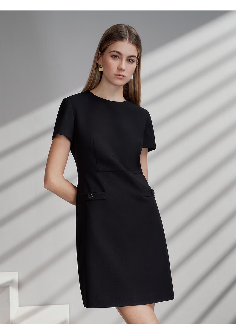 G2000 Comfortable Skin-Friendly/Mall-Matching Women's Spring And Summer Business Commute Short-Sleeve Dress, Black, M/36 7