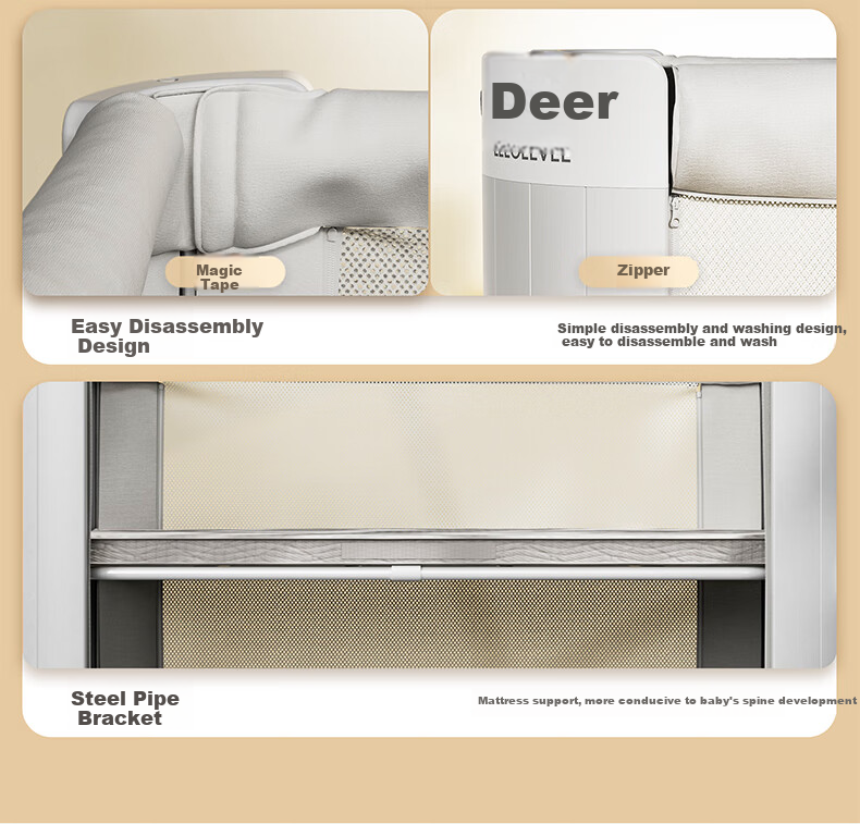 Leeoeevee Adjustable Height Baby Crib with Seamless Splicing, 4D Mattress, One-Button Opening And Closing, Multifunctional Portable Infant Bed 12