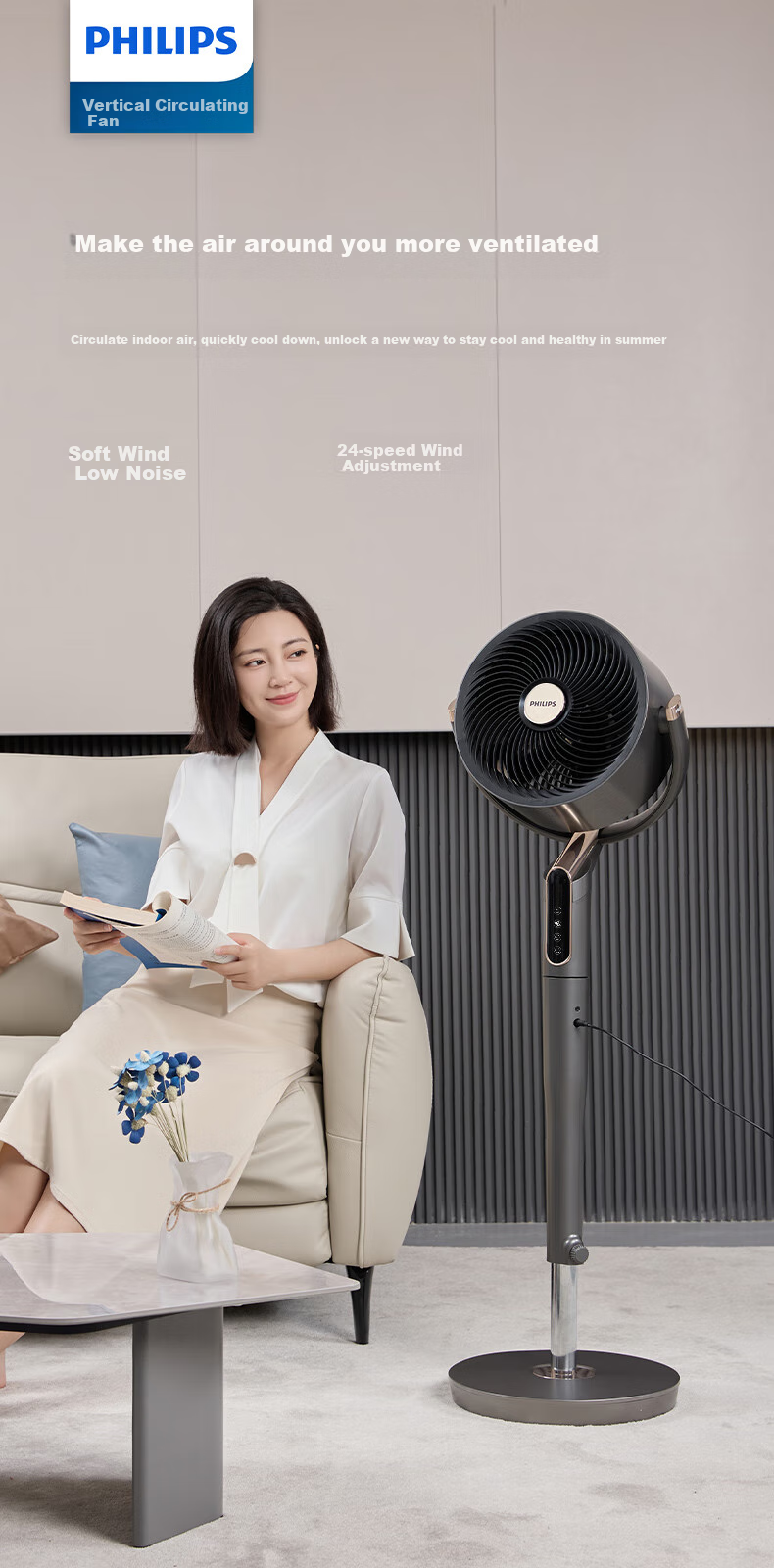 PHILIPS Gentle Wind Quiet Air Purifying Circulation Fan Electric Fan Floor Fan 3D Oscillation Household DC Inverter Fan Smart Voice Control Fan ACR4242CFV 2