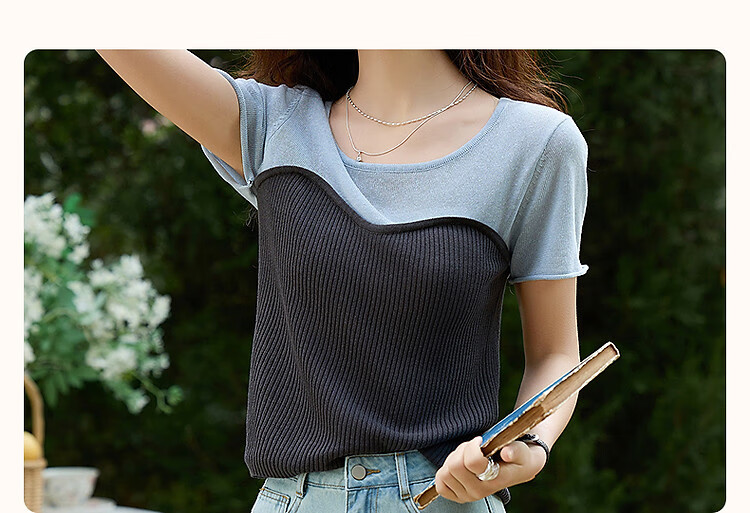 Dme [Salt Series Spicy Girl] Summer Smooth Linen Lyocell Blend Sweater, Pure Desire Color-Block Knit Top for Wome 4