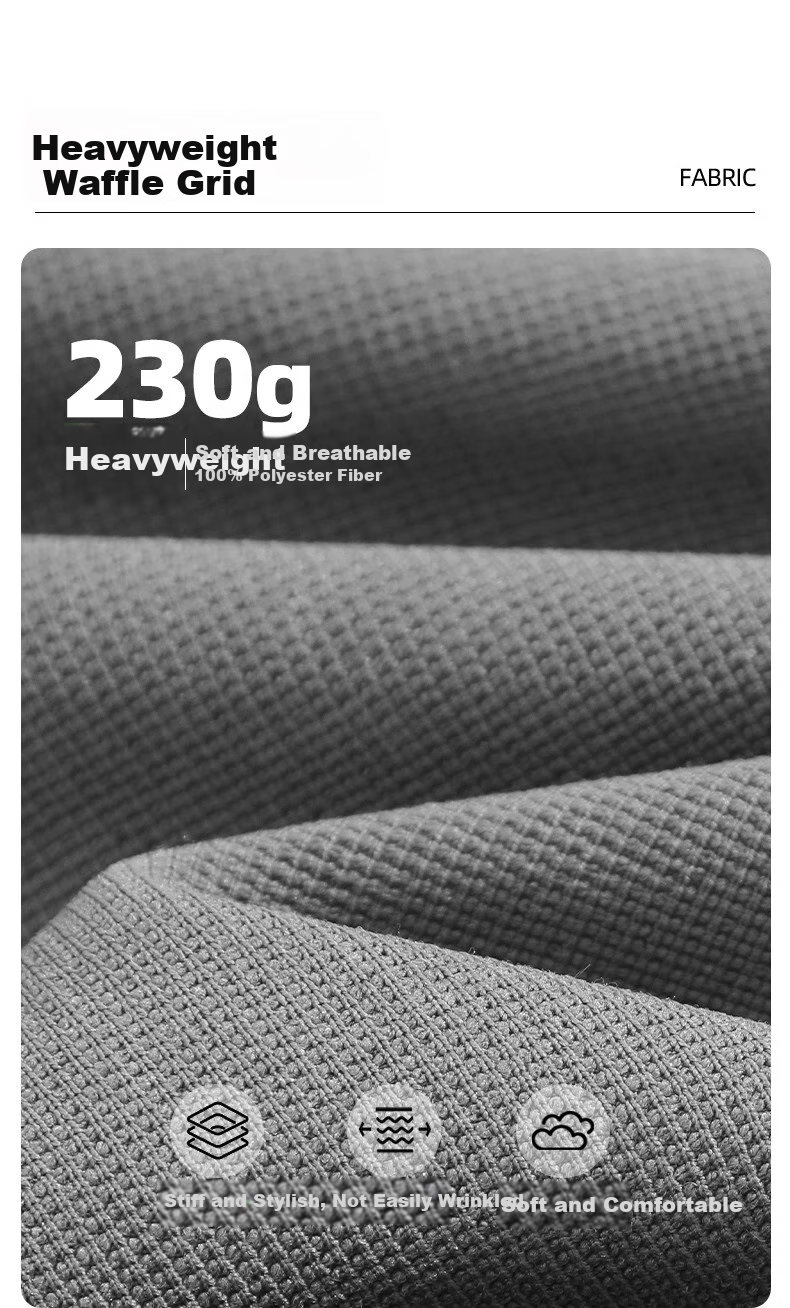 Baleno Waffle-Knit Short-Sleeve Polo Shirt for Men, Summer Collared Trendy Casual Textured Loose Breathable Heavyweight Short-Sleeve Shirt 3