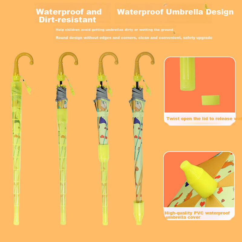 Geshu Children's Umbrella, Automatic Sun And Rain Umbrella, for Boys And Girls, Sun Protection, Black Rubber Handle, Waterproof Cover, Elementary School Student, Dinosaur Desig